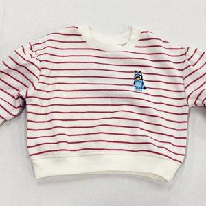 Bluey white sweatshirt w/ pink stripe & Bluey patch